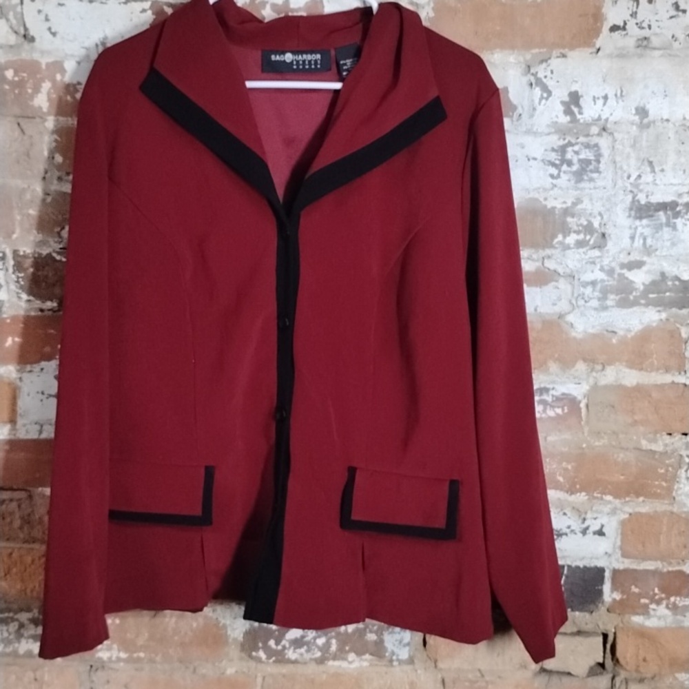 Vintage Sag Harbor Women's Business Casual Red And Black Plus Size Jacket 18W